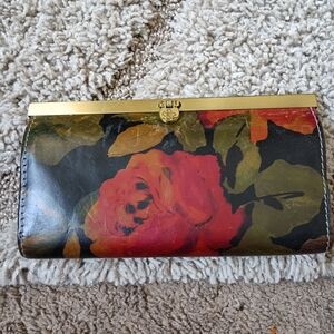 Patricia Nash Floral Leather Clutch with Gold Trim